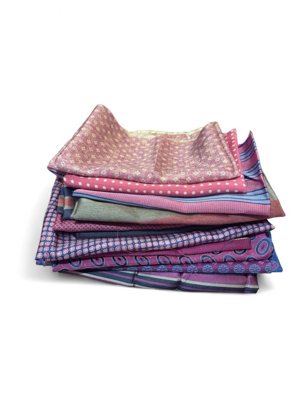 Bundle of 12 pink and multicolor 100% Italian silk fabric remnants